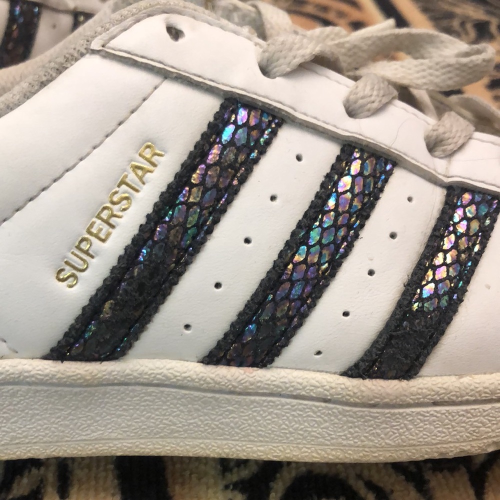 Adidas Superstar white with iridescent stripes